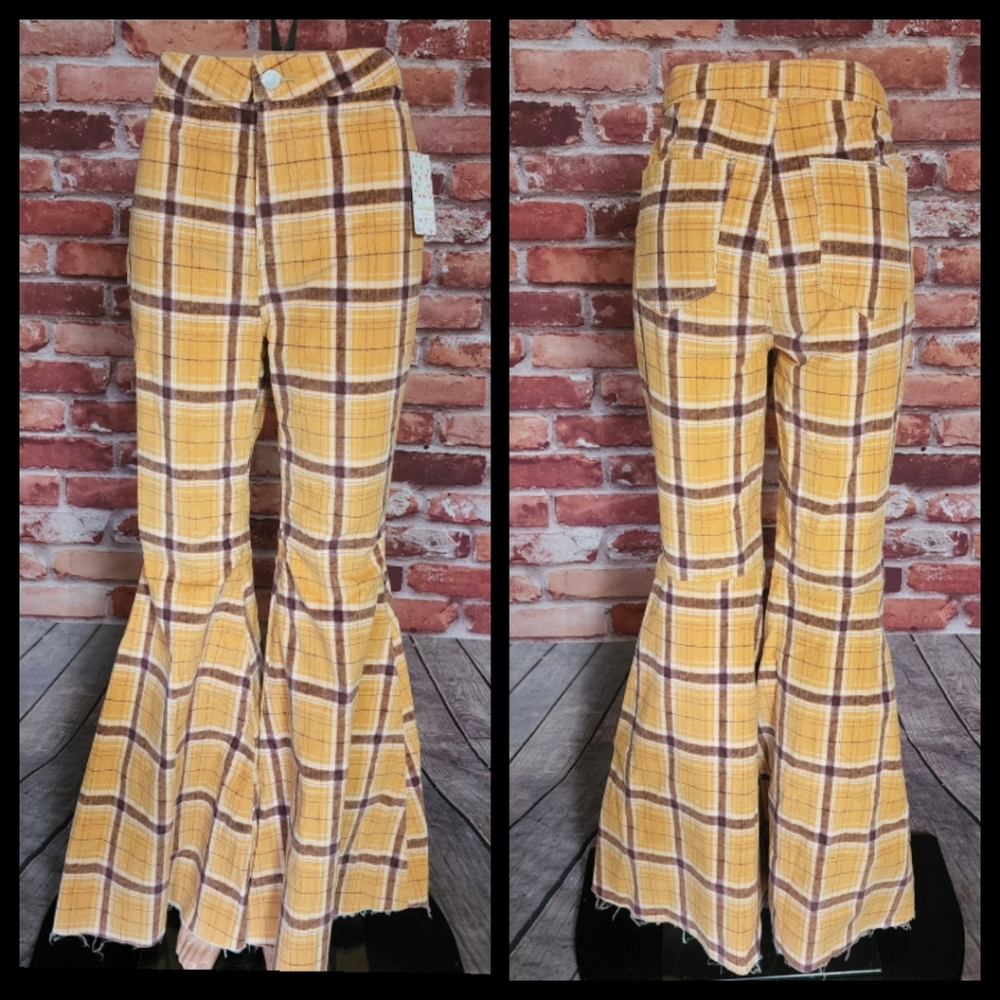 Free People Just Float On Yellow Plaid Jeans 29 NWT - Picture 7 of 7